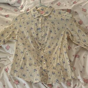 Floral Kids Blouse - Cream with Purple Accents